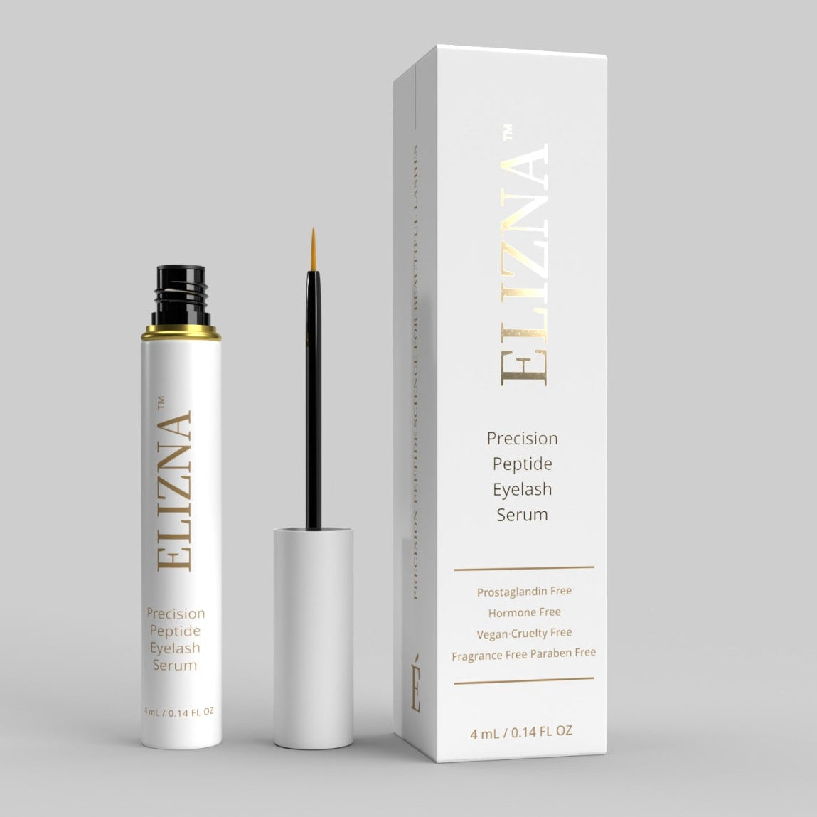ELIZNA Eyelash Serum packaging, tube and precision applicator
